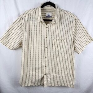Oromen Men's Striped Woven Cotton Short Sleeve Button Down XL Beachy Resort Wear